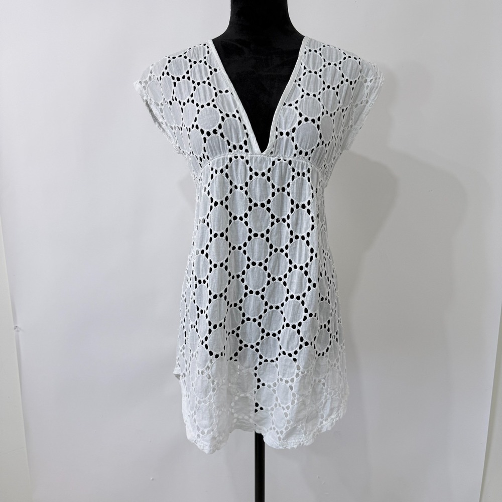 Jordan Taylor Beach Dress Swim Cover‎ Up Tunic Size S White Eyelet Lace Coastal